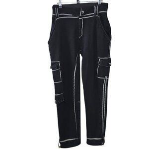 Maniere De Voir Womens Scribble Print Sweatpant Cargo Jogger, Black, UK 12, US 8